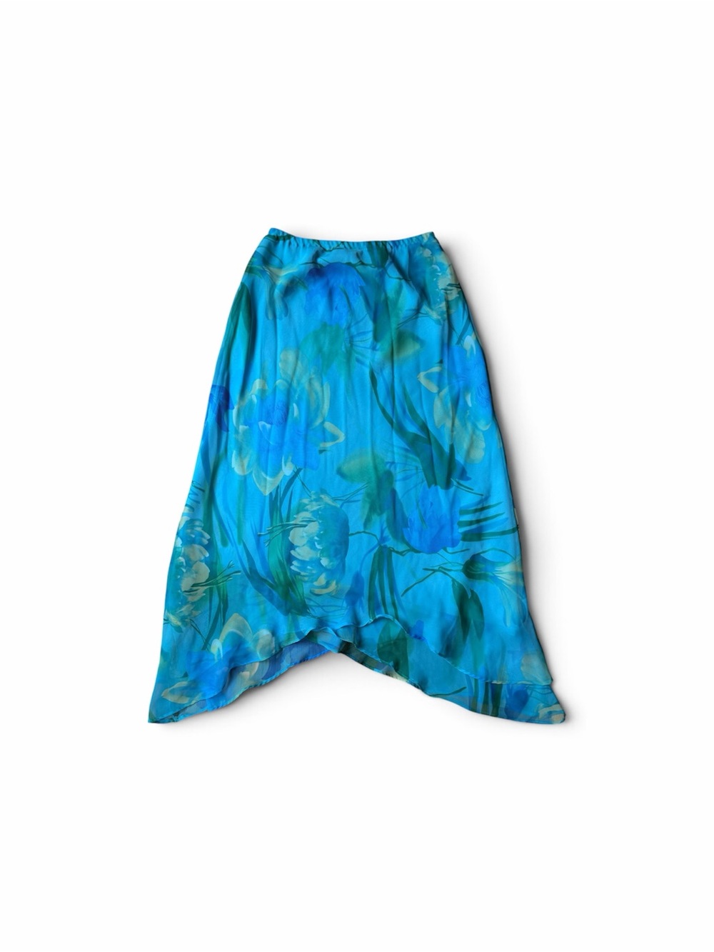 Y2K Blue Floral Chiffon Asymmetrical Handkerchief Midi Skirt Size 8